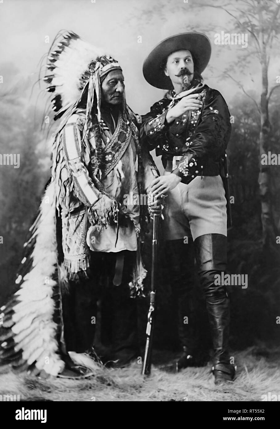 Amerikanische Geschichte Drucken von Buffalo Bill und Sitting Bull im Jahre 1897. Stockfoto