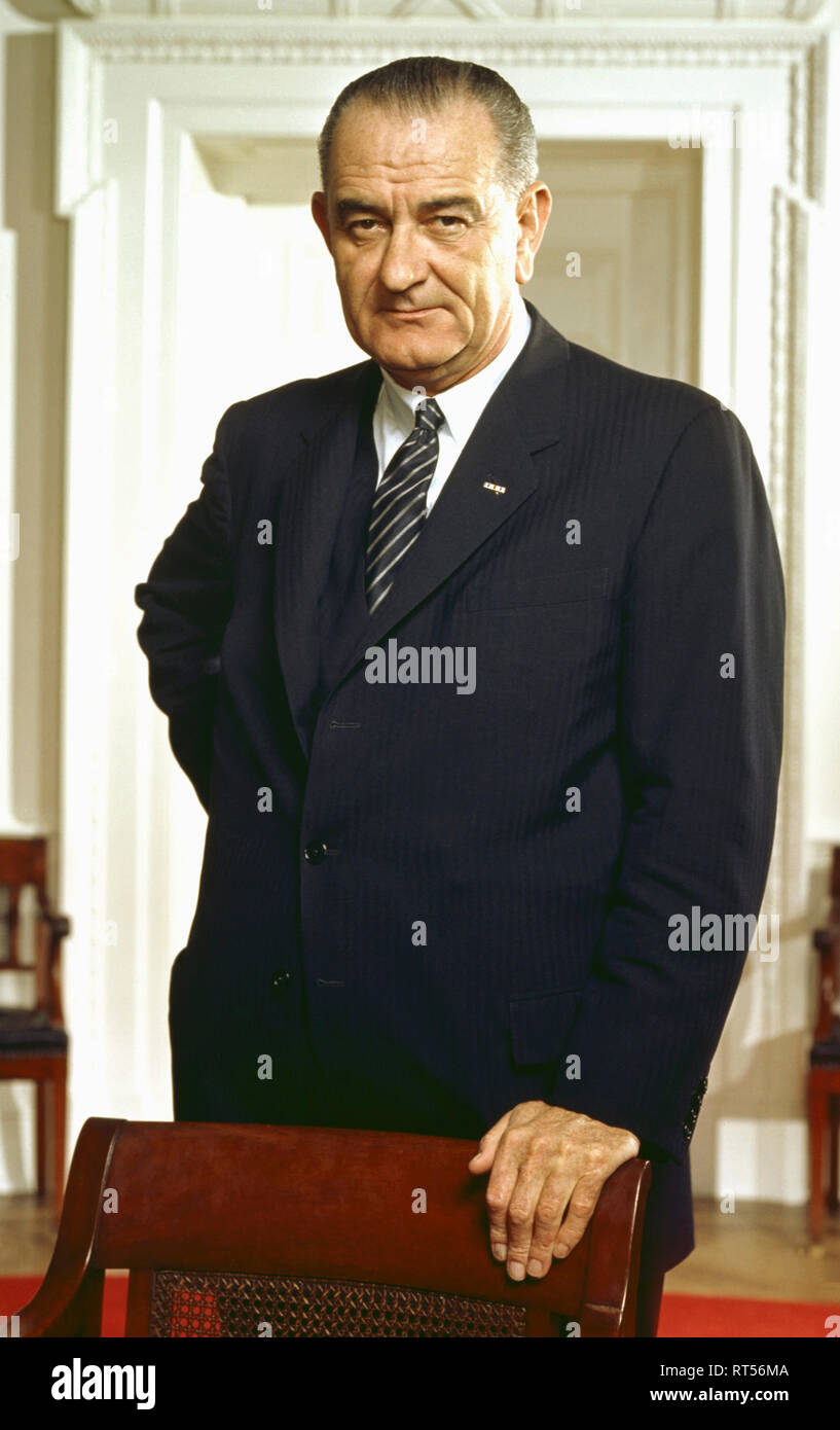 Amerikanische Geschichte Bild von Präsident Lyndon Johnson im Weißen Haus. Stockfoto
