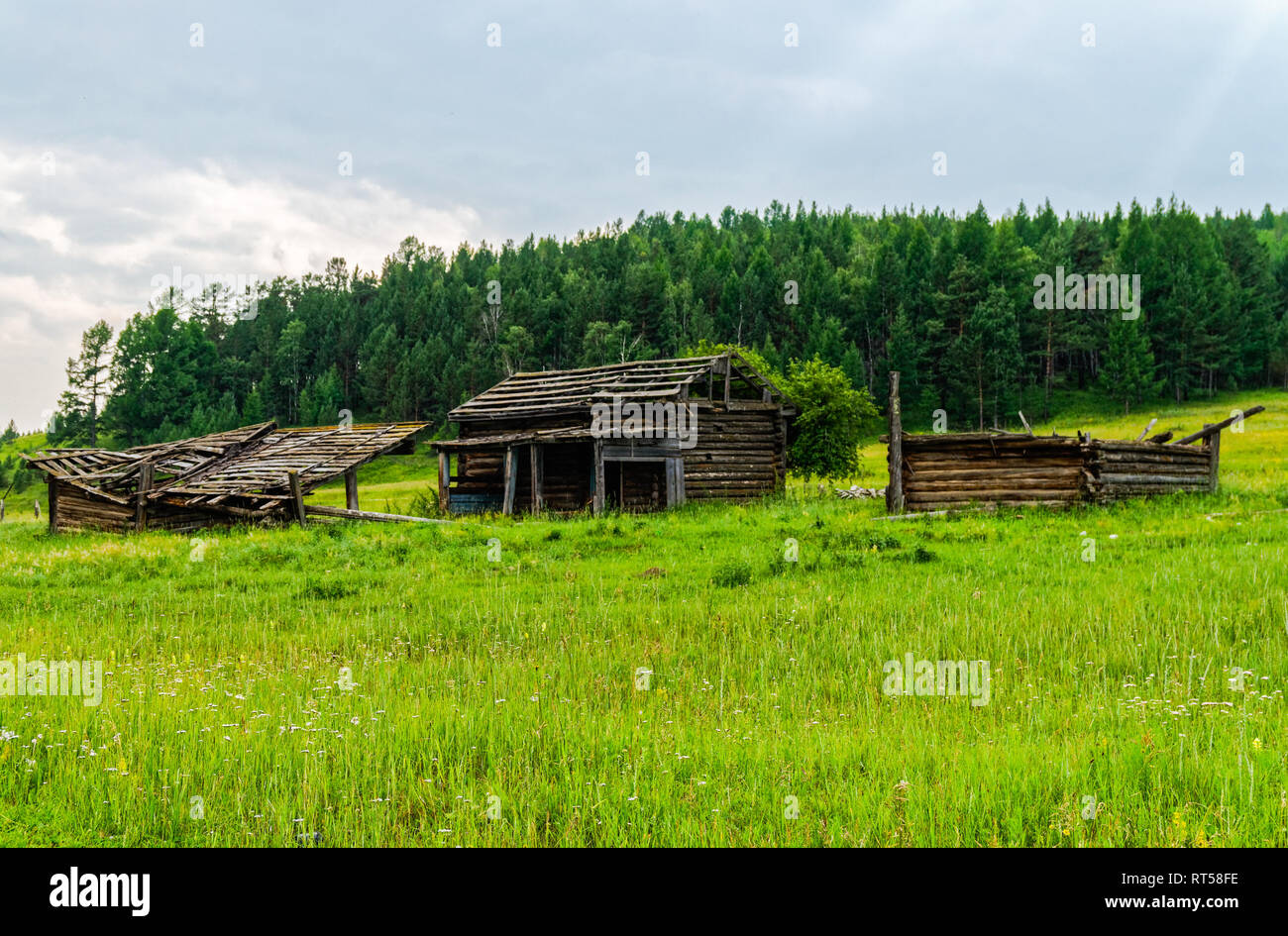 Eine Probe der Holzarchitektur in der Baikal Dorf. Holz Bau. Stockfoto