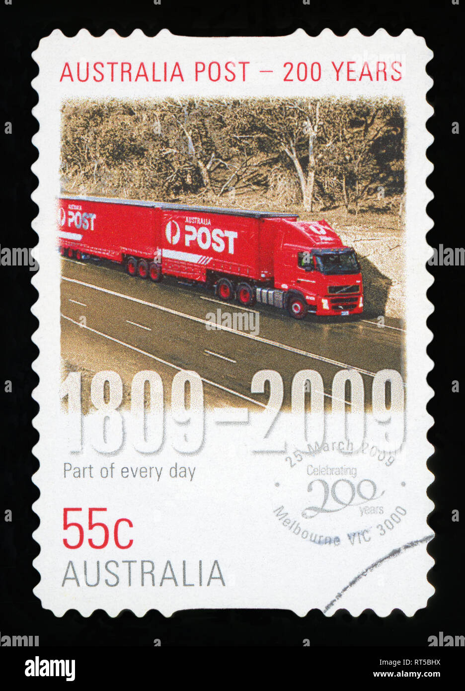 Australien - ca. 2009: Eine australische Briefmarke abgebrochen, Express Post - Australia Post 200 Jahre, ca. 2009. Stockfoto