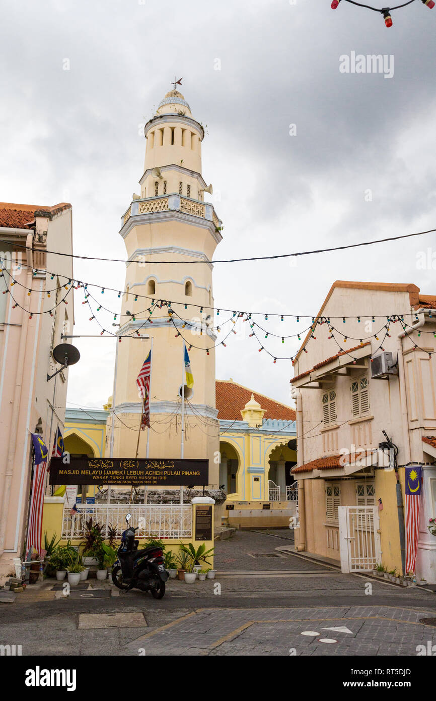 George Town, Penang, Malaysia. Acheen Street Malay Moschee. Stockfoto