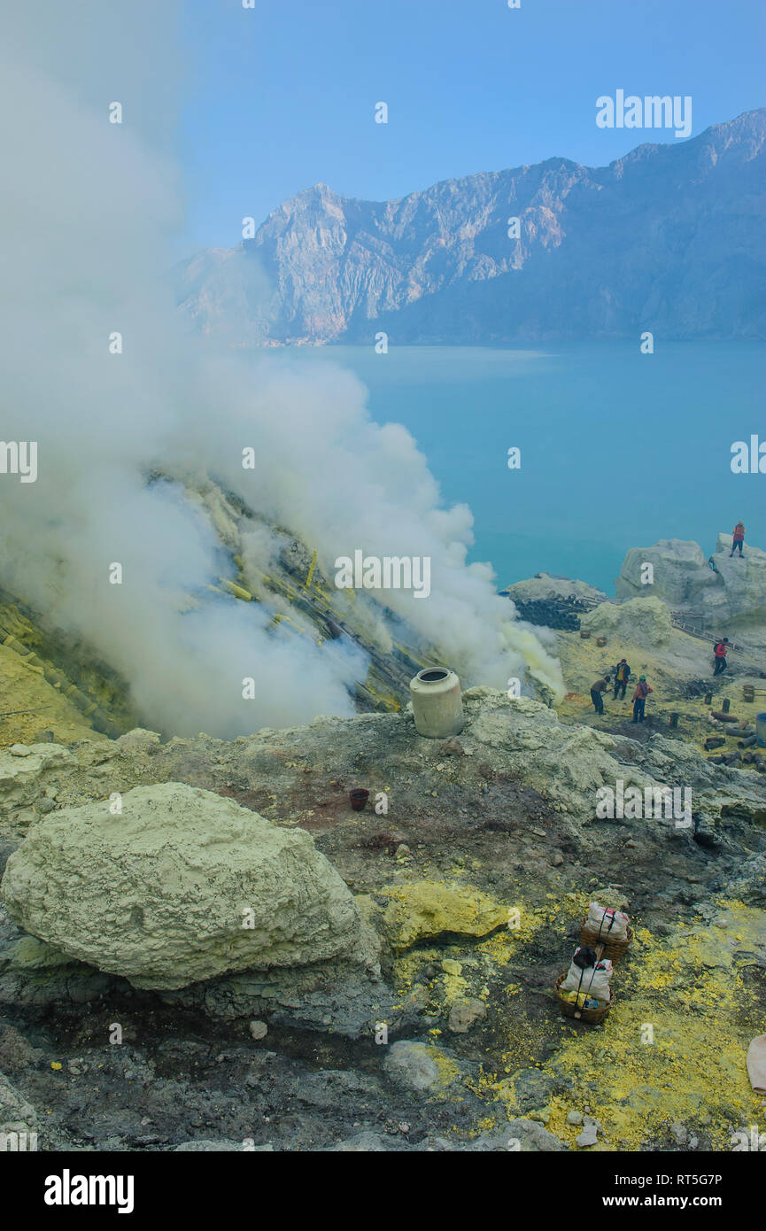 Indonesien, Java, säure Ijen Kratersee Stockfoto