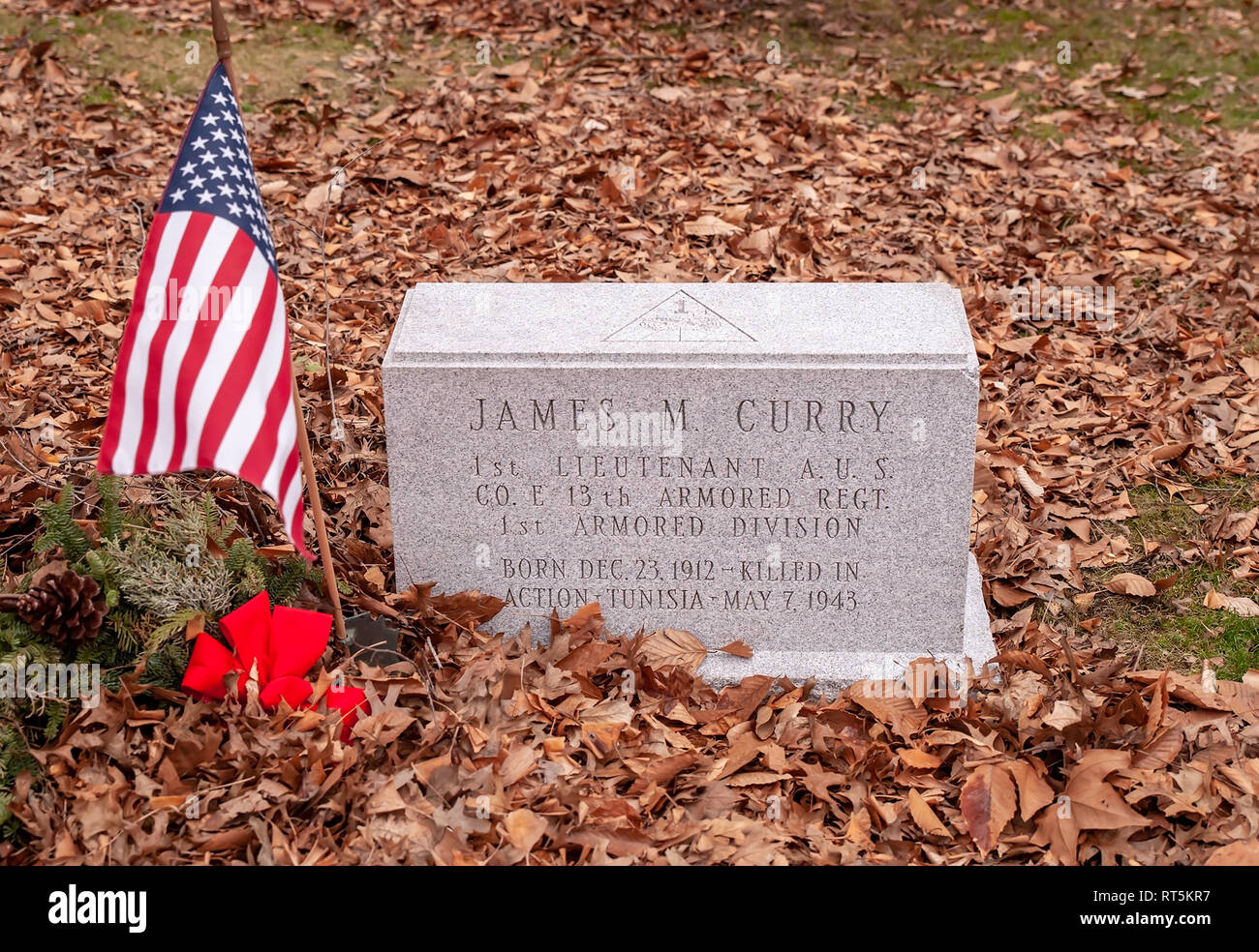 Das Grab von 1 Lt James Curry der US Army 1st Armored Division KIA in Tunesien 1943. Er ist in Pittsburgh, Pennsylvania, USA begraben Stockfoto