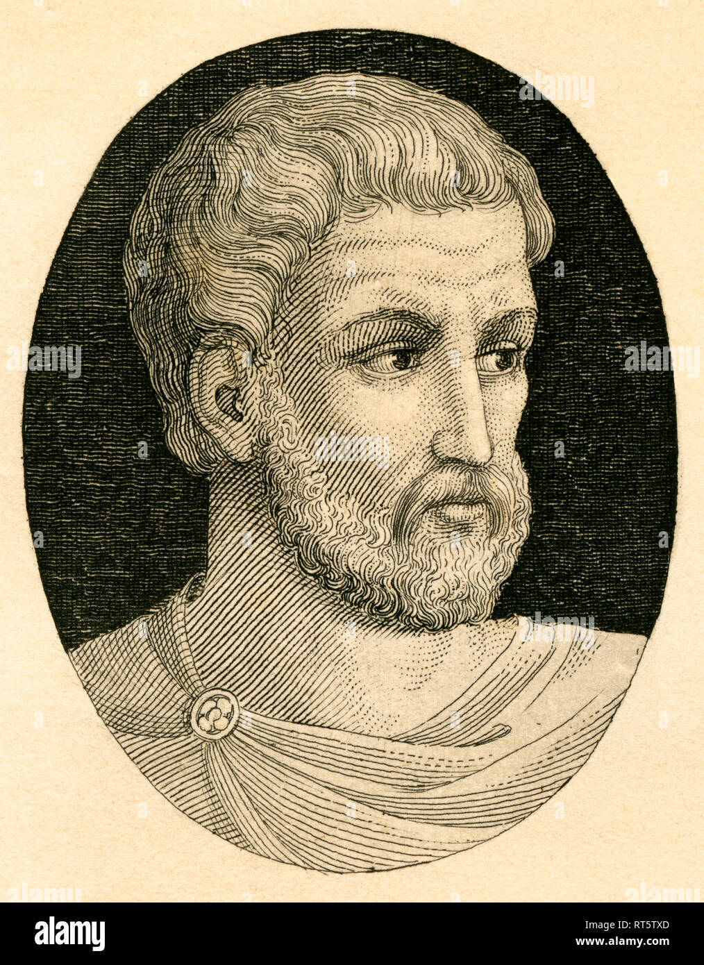 Pythagoras von Samos, griechischer Philosoph, Kupferstich von Strahlheim, um 1840., Artist's Urheberrecht nicht gelöscht werden Stockfoto