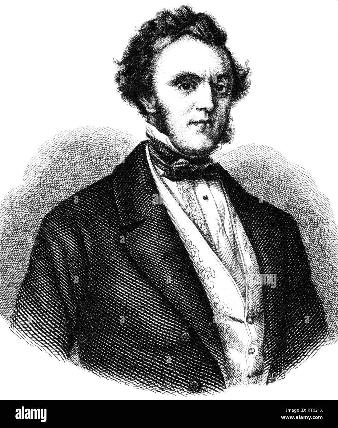 Sir Austen Henry Layard, britische Archäologe, Kunsthistoriker, Politiker und Diplomat, 1817-1894. Lithographie von: 'National-Kalender für alle kronländer der kaiserl. königl. Österreichischen Monarchie auf das Schaltjahr 1856' (National Kalender für alle kronländer der Kaiserlichen monaarchy Österreichs, 1856', Lithograph: W. Klimt, von Carl Wilhelm Medow, nach Leitmeritz/Praha., Additional-Rights - Not-Available Clearance-Info - veröffentlicht. Stockfoto