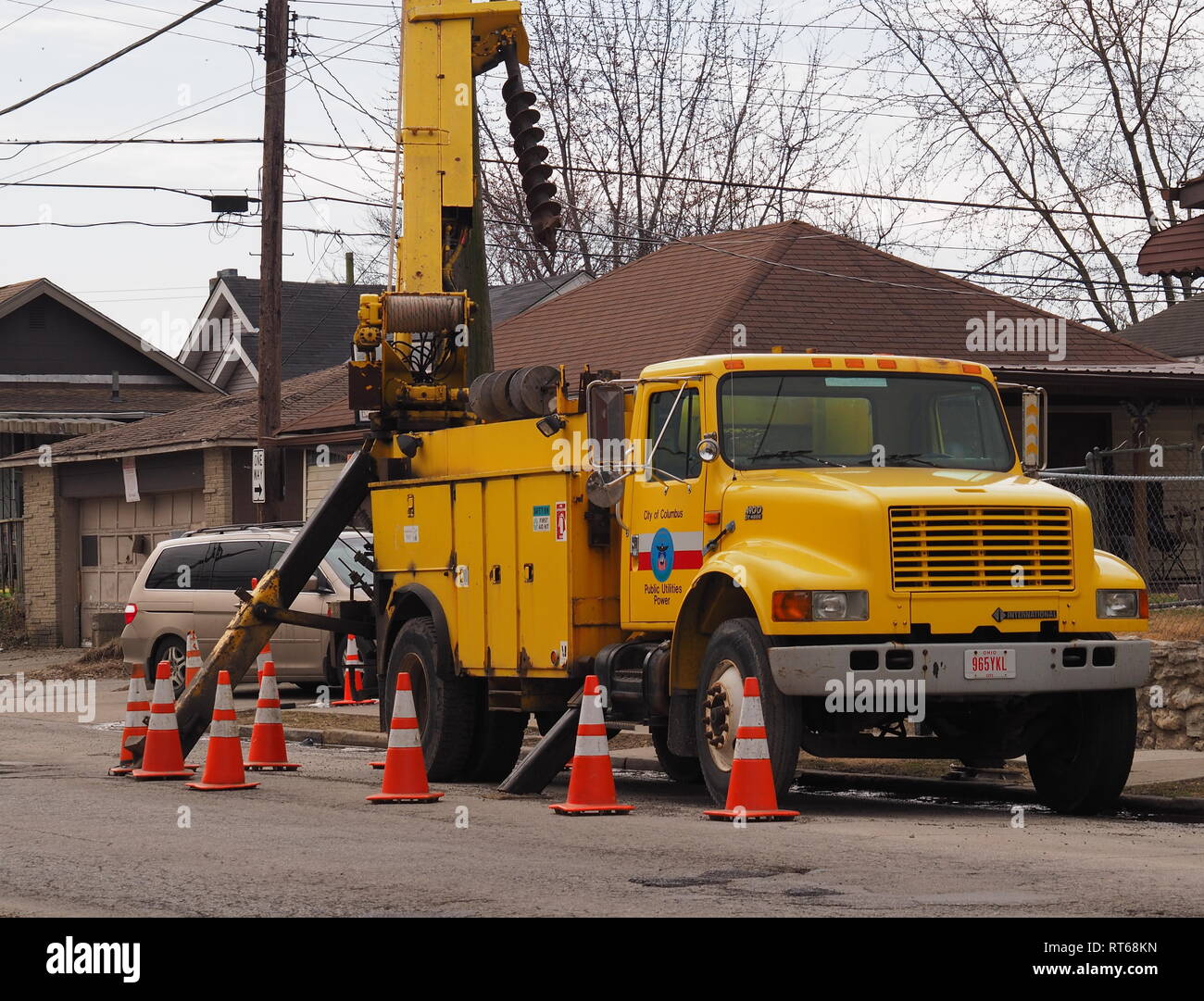 Columbus Ohio Stadt Utility service-Lkw der Pole. Stockfoto