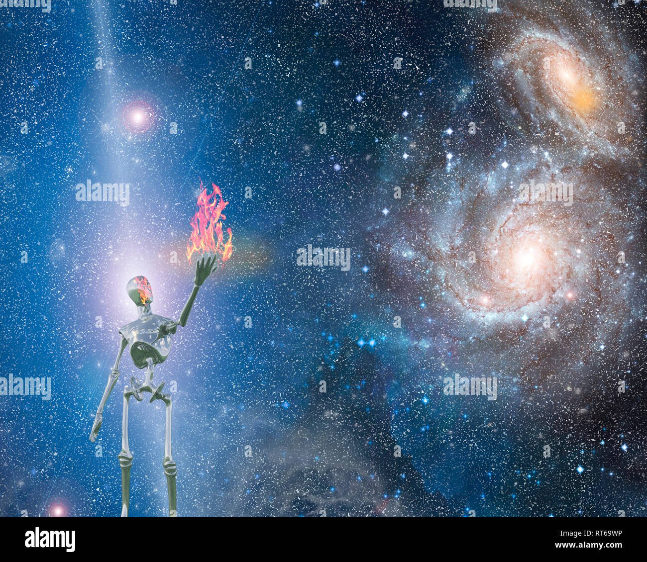Alien, Feuer im Universum. Stockfoto