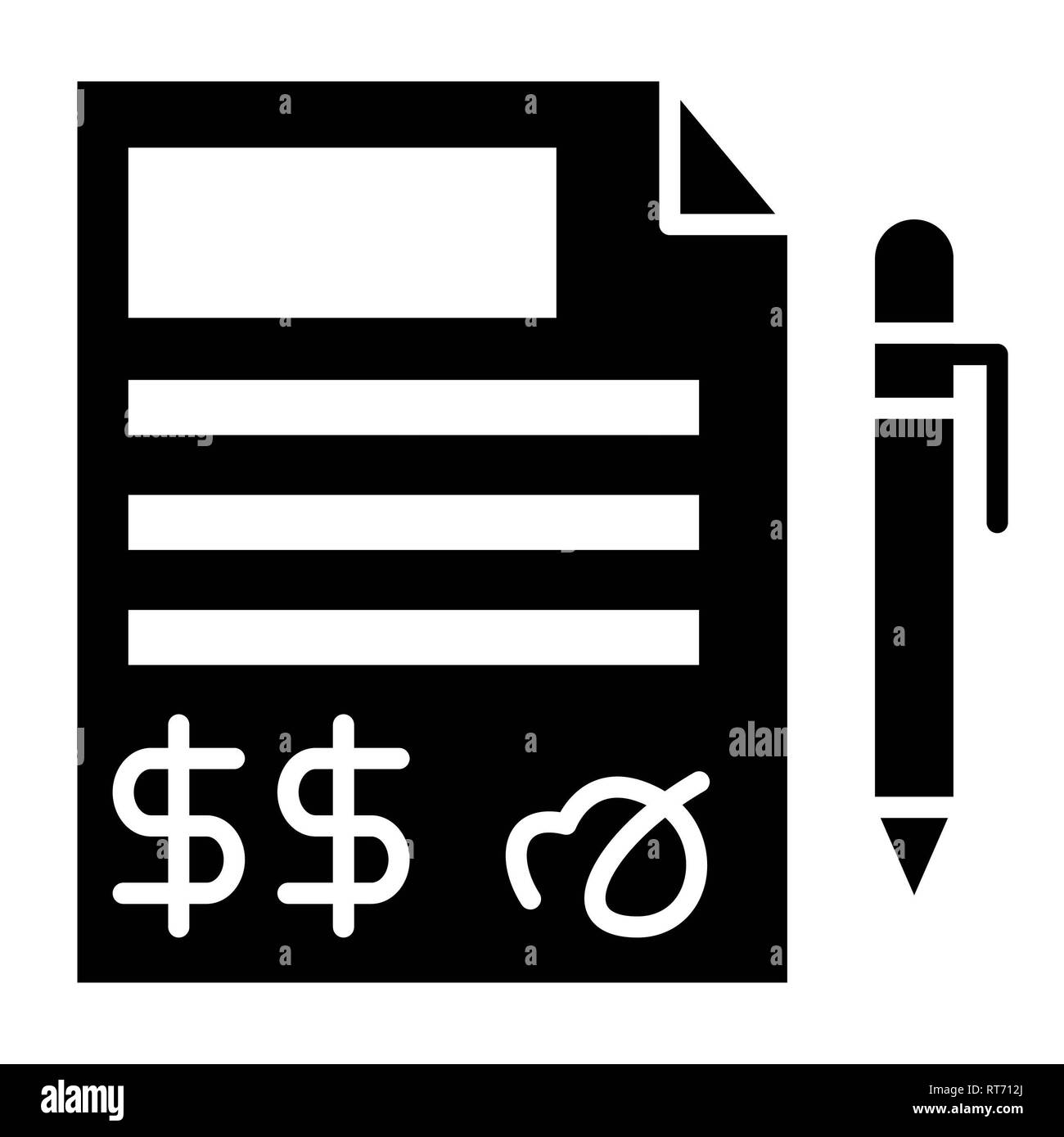 Darlehensvertrag Symbol, Vector Illustration, Finanzen Glyphe Stockfoto