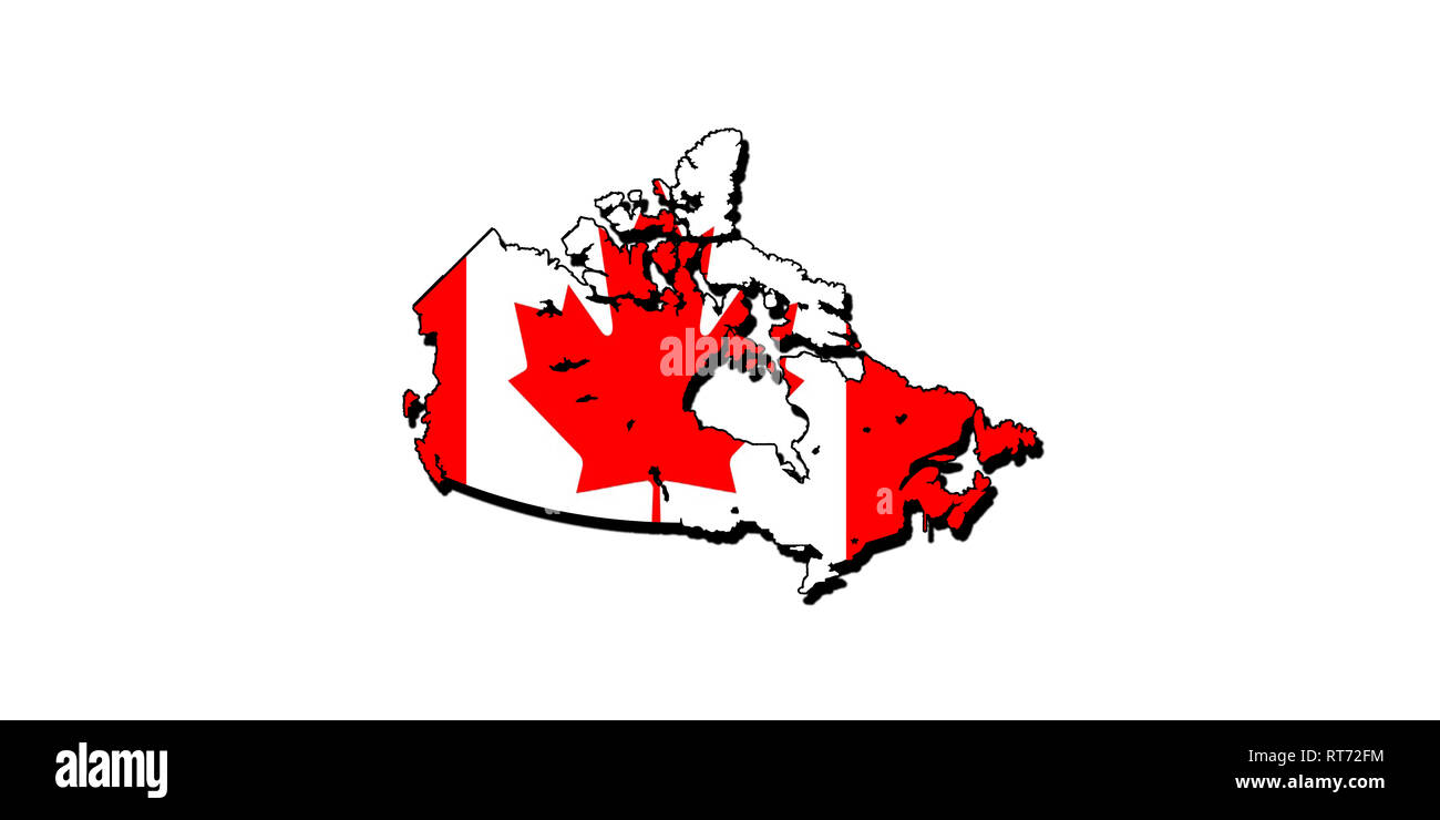 Silhouette der Karte von Kanada mit seiner Flagge Stockfoto