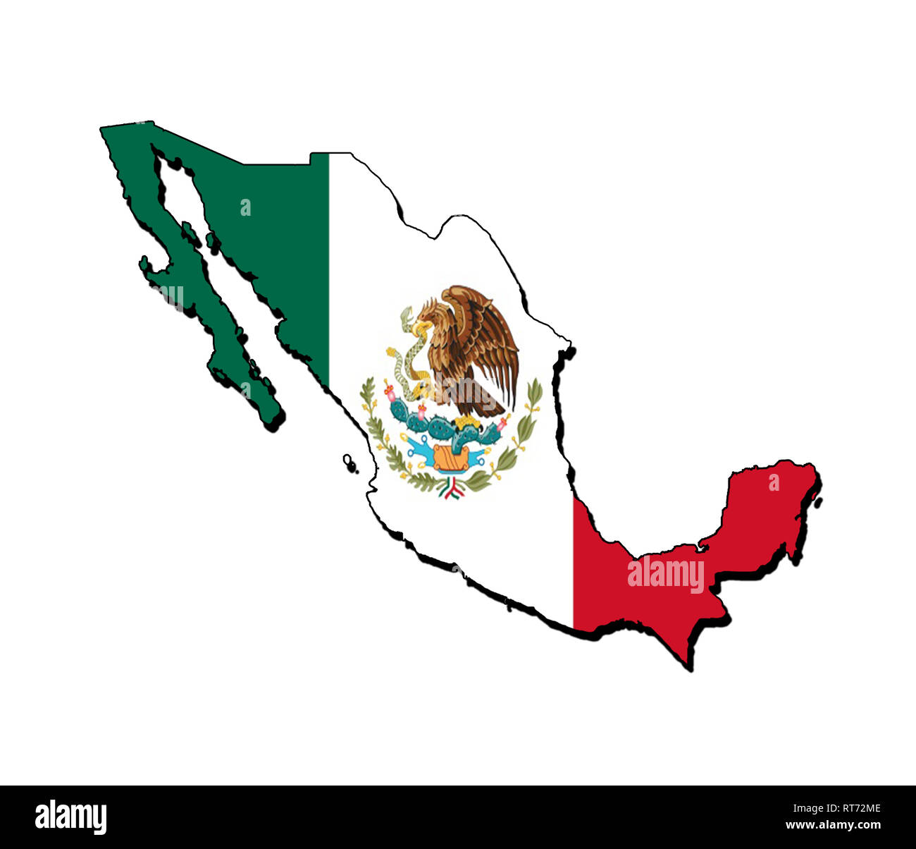 Silhouette der Karte von Mexiko mit seiner Flagge Stockfoto