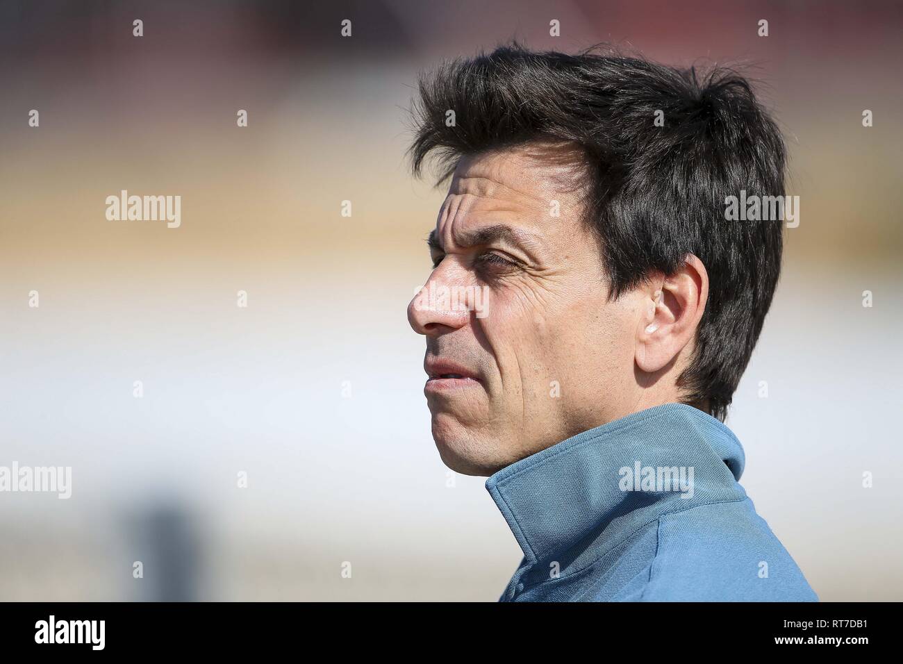 Montmelo, Spanien. 28 Feb, 2019. TOTO WOLFF, Mercedes AMG W 1 Gesellschafter und Geschäftsführer während der 2019 FIA Formel 1-Weltmeisterschaft vor Jahreszeit Prüfung am Circuit de Barcelona-Catalunya in Montmelo, Spanien. Credit: James Gasperotti/ZUMA Draht/Alamy leben Nachrichten Stockfoto