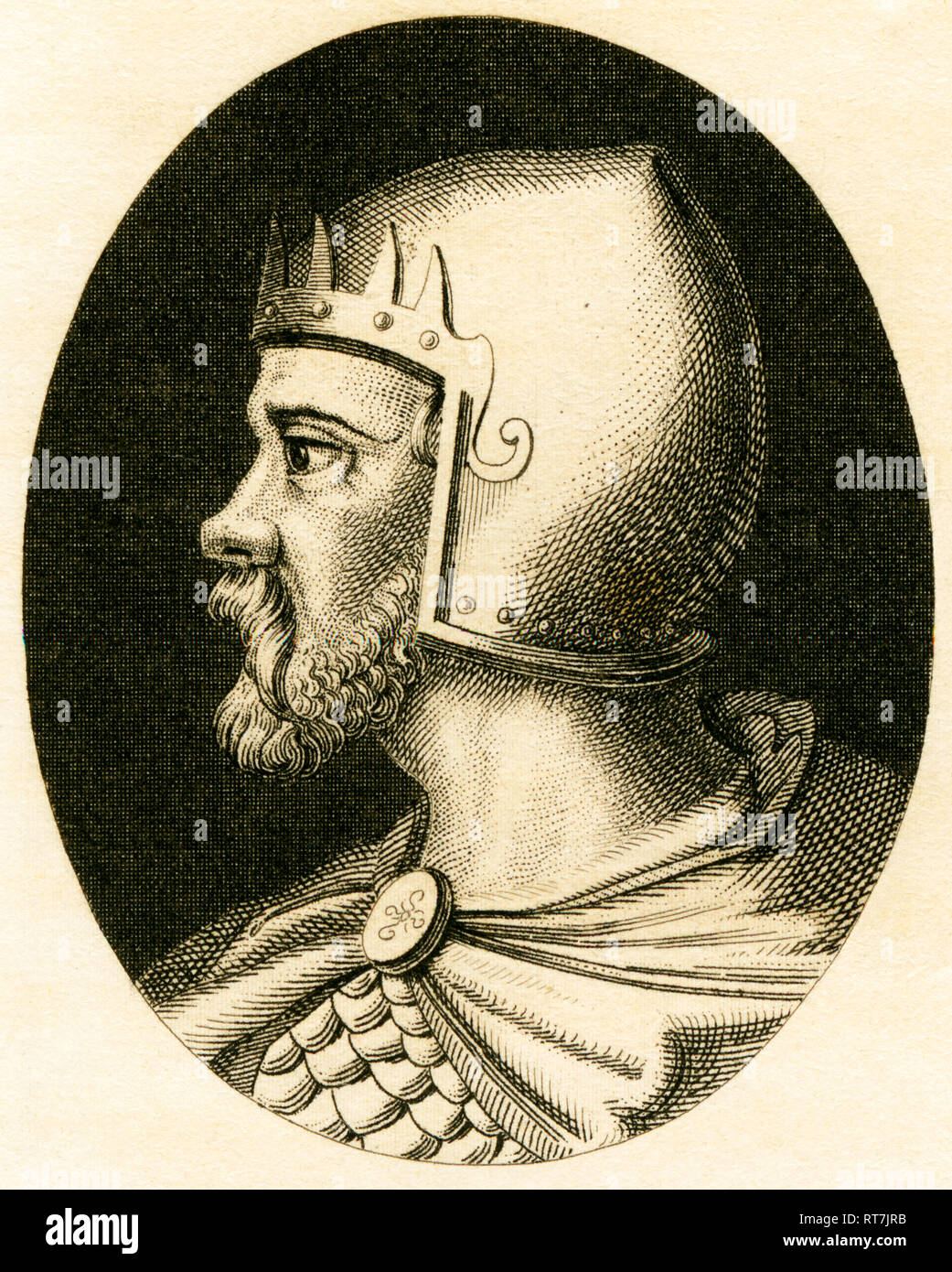 Attila der Hunne, Herrscher der Hunnen, Kupferstich von Strahlheim, ungefähr 1840 Th., Artist's Urheberrecht nicht gelöscht werden Stockfoto