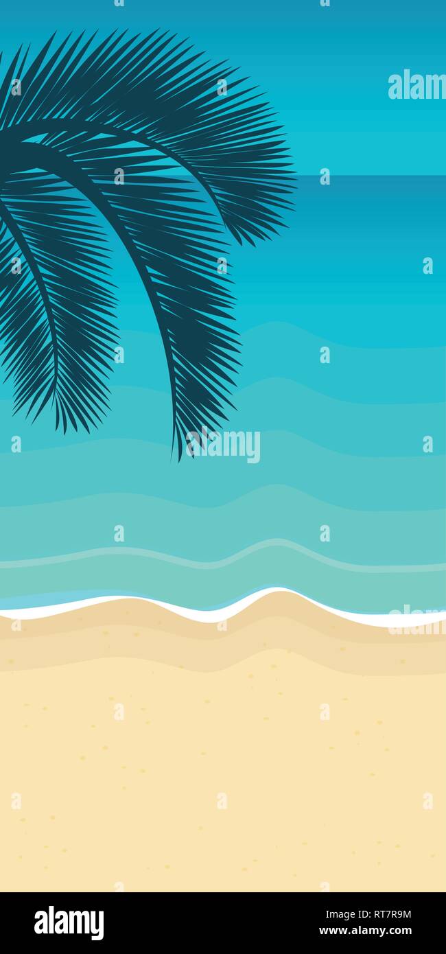 Palm Tree Blatt auf dem Strand mit türkisblauen Wasser Sommerurlaub Hintergrund Vektor-illustration EPS 10. Stock Vektor