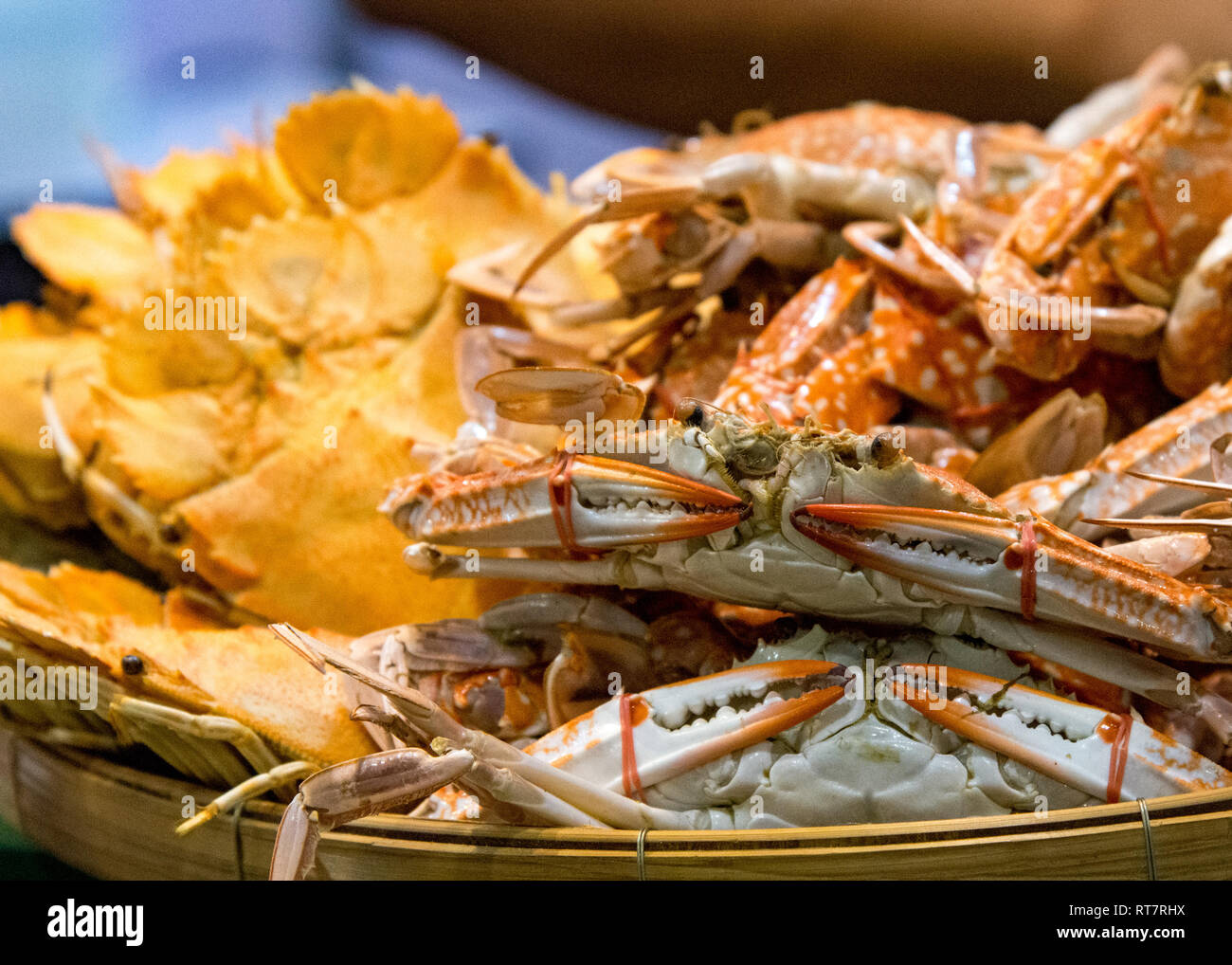 Closeup heißen Gedämpfte Krabben, gedämpfte Krabben Meeresfrüchte Stockfoto