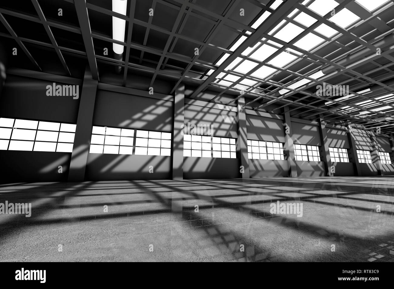 Architektur Visualisierung von einem leeren Lager, 3D-Rendering Stockfoto