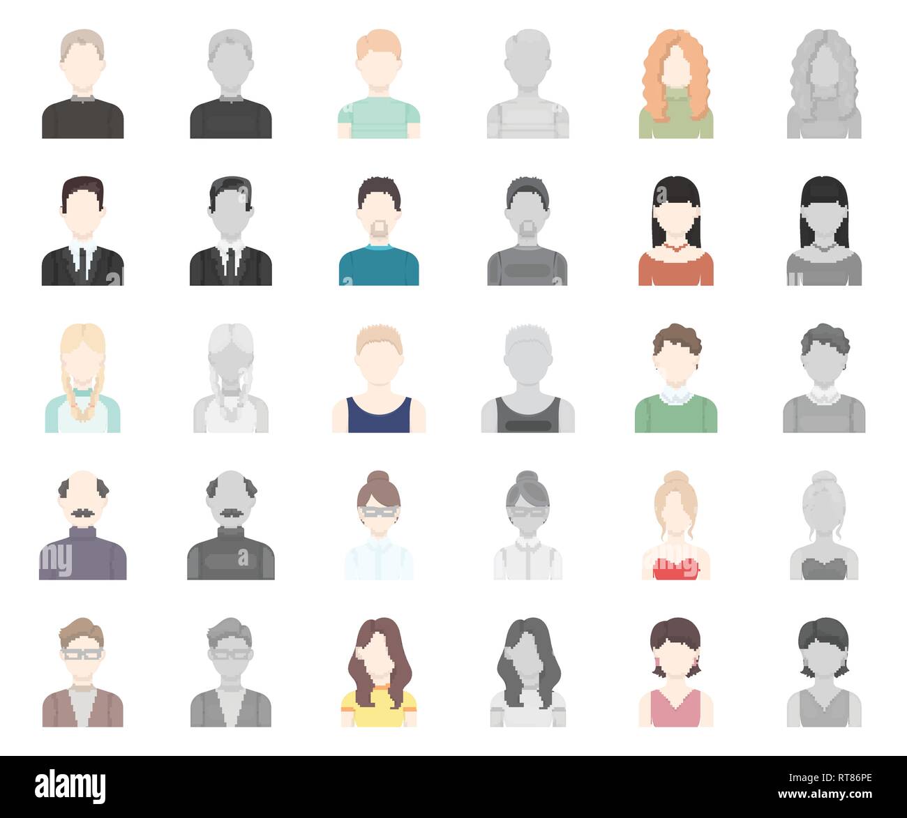 Avatar und Gesicht cartoon monochrom-Symbole im Set Sammlung für Design. Eine Person s Aussehen vektor Symbol lieferbar Abbildung. Stock Vektor