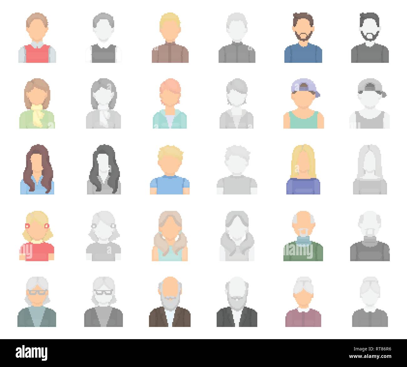 Avatar und Gesicht cartoon monochrom-Symbole im Set Sammlung für Design. Eine Person aussehen Vektor Symbol lieferbar Abbildung. Stock Vektor