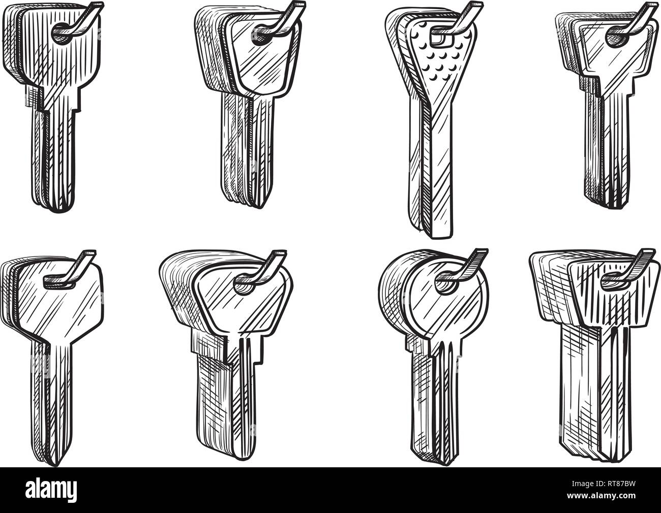Skizze Hand gezeichnet Textur Schlüsselrohlinge Schlosserei Vector Illustration Stock Vektor