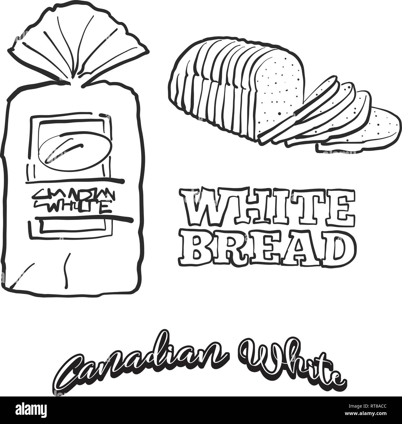 Hand gezeichnete Skizze der Kanadischen Weißbrot. Vektor Zeichnung des Weißen Essen, in der Regel in Kanada bekannt. Brot Abbildung Serie. Stock Vektor