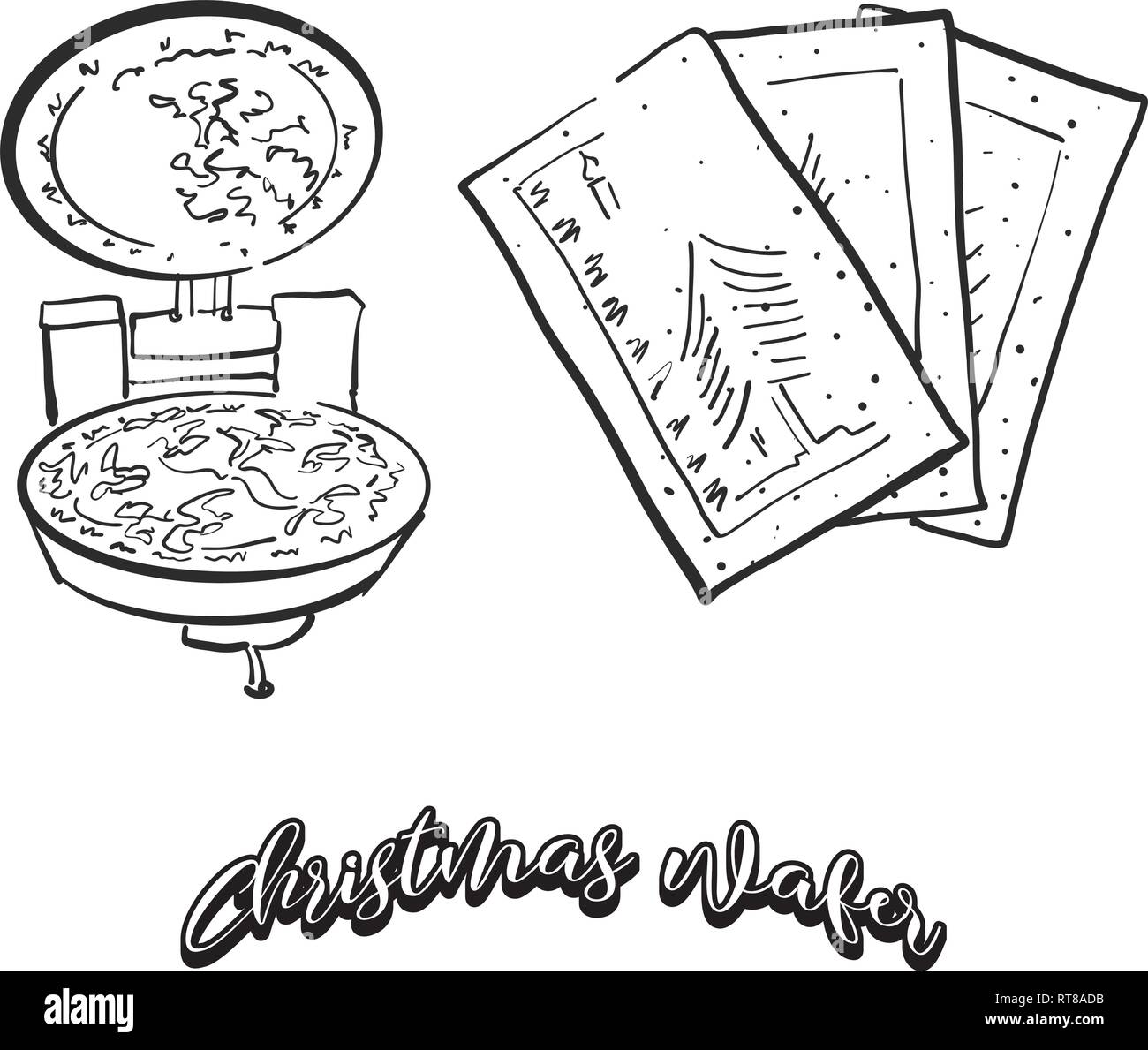 Hand gezeichnete Skizze von Weihnachten wafer Brot. Vektor Zeichnung von knusprigem Brot essen, in der Regel in Osteuropa bekannt. Brot Abbildung Serie. Stock Vektor