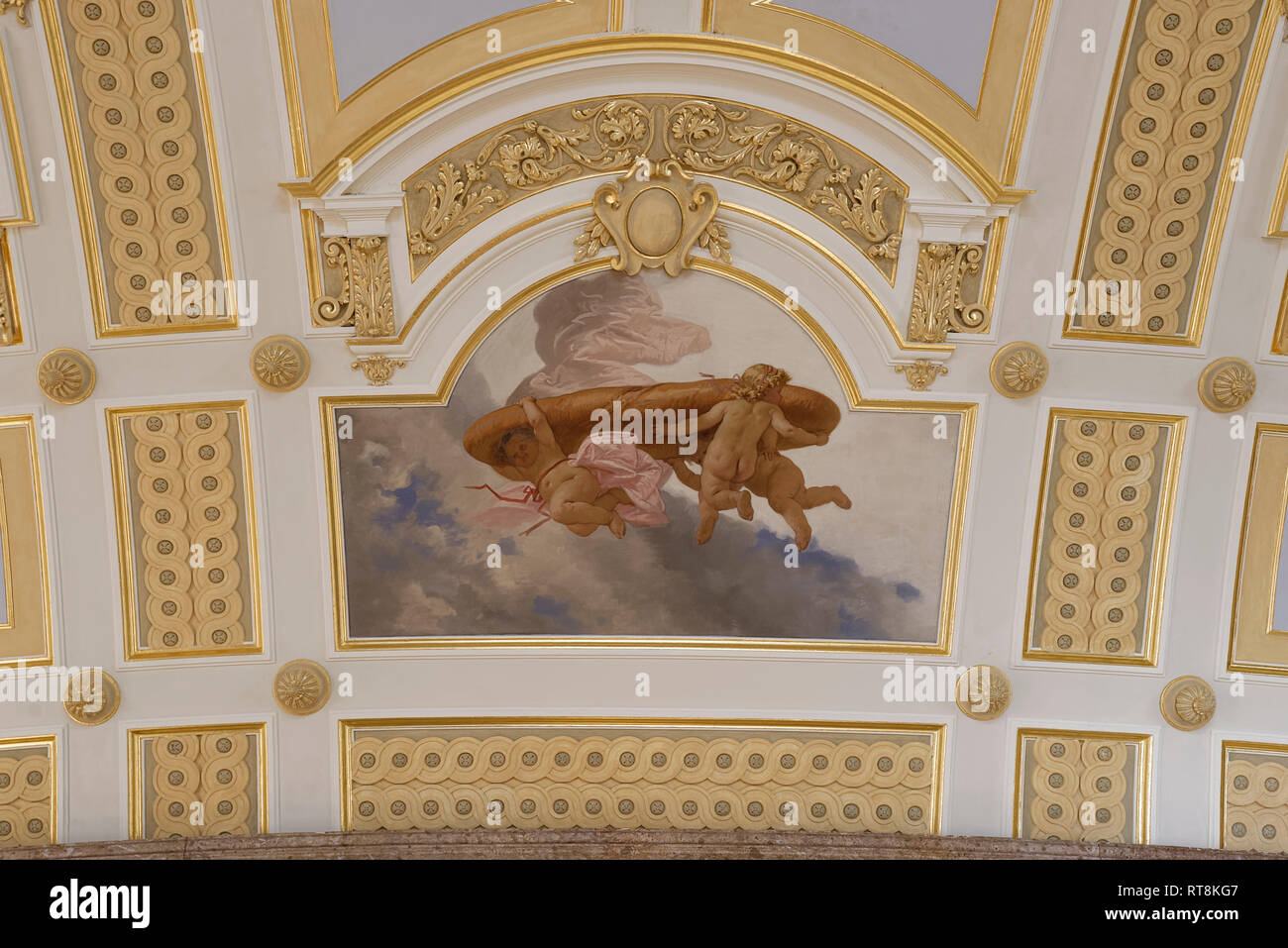 Bemalte Decke der Salle des Pas Perdus im Bundeshaus der Schweiz in Bern, Schweiz Stockfoto