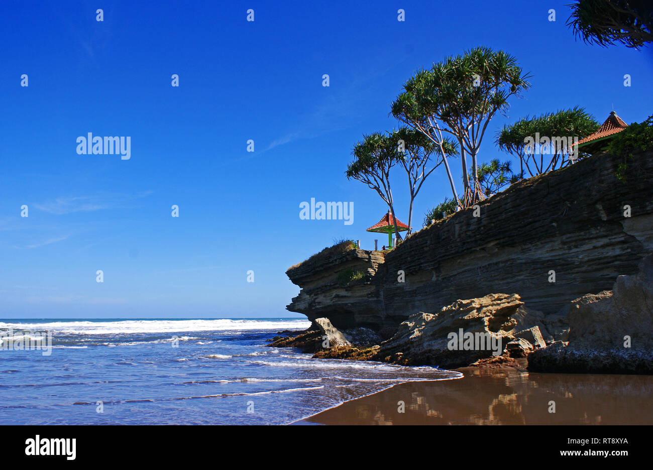 Pantai Batu Hiu Strand, Pangandaran, Ciamis, West Java, Indonesien Stockfoto