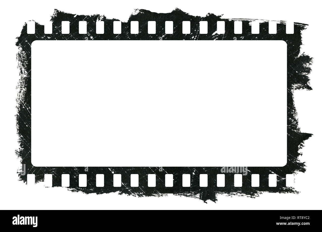 Grunge zerkratzt schmutzige Filmstreifen, schwarz Aquarell Rahmen auf weißem Hintergrund Stockfoto