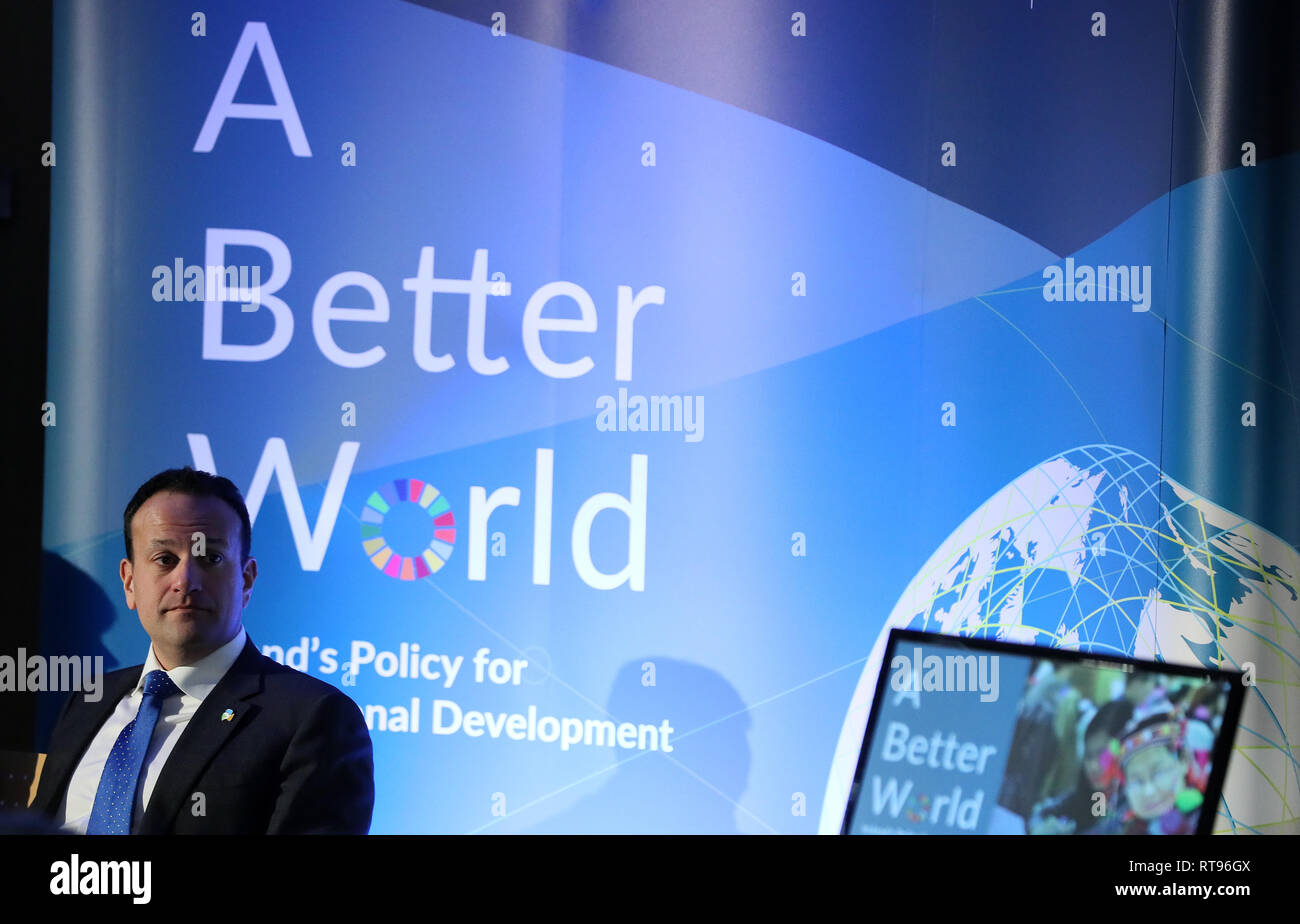 Ein Taoiseach Leo Varadkar beim Start der Regierung von Irland's neue Politik für Internationale Entwicklung, eine bessere Welt, UCD, Dublin. Stockfoto