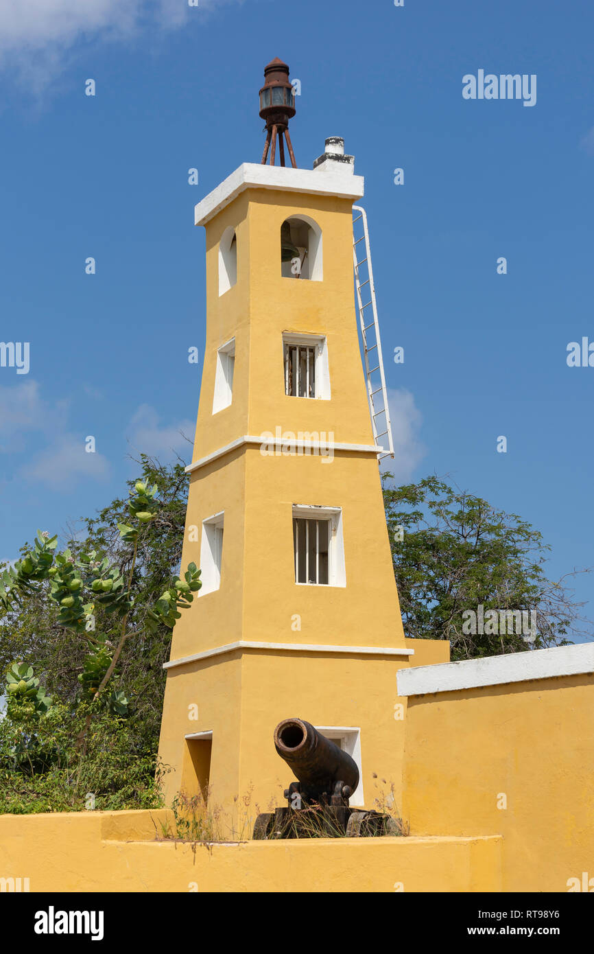 Historischen Leuchtturm, Fort Oranje, Plaza Wilhelmina, Kralendijk, Bonaire, ABC-Inseln, Leeward Antillen, Karibik Stockfoto