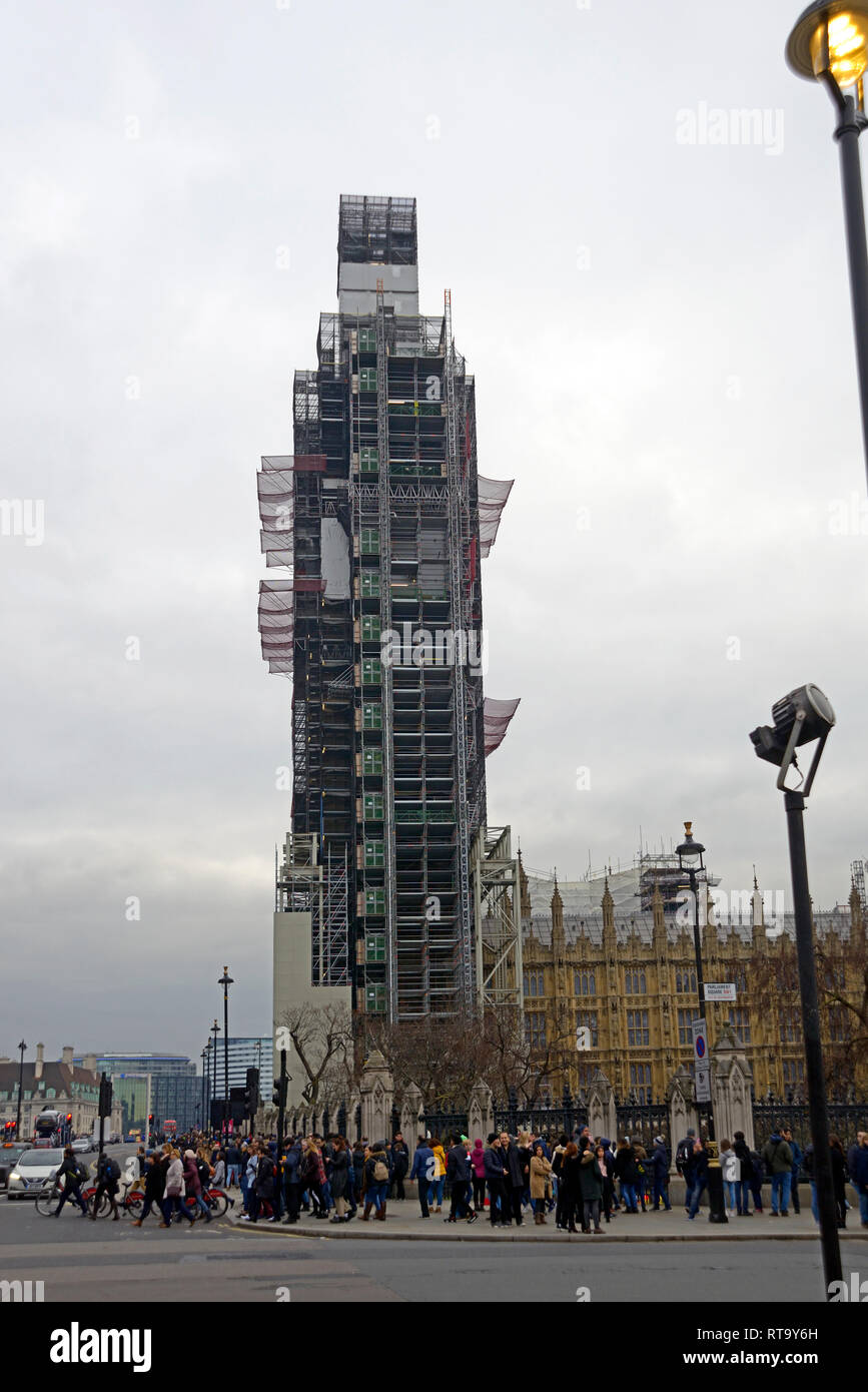 Big Ben Tower, mit Gerüst, London. Stockfoto