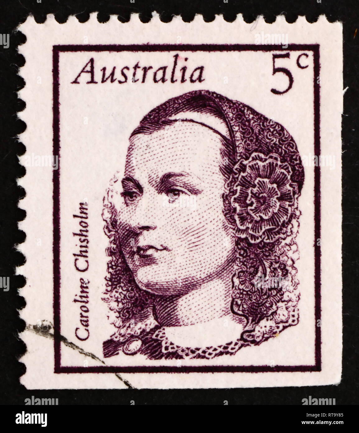 Australien - ca. 1968: einen Stempel in den Australien gedruckten zeigt Caroline Chisholm, Sozialarbeiter, Reformer, humanitären, berühmten Australier, ca. 196 Stockfoto