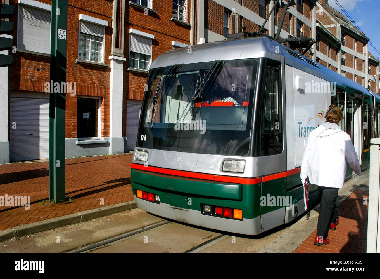 Transpole Straßenbahn Zug, Roubaix, Nord, Frankreich Stockfoto