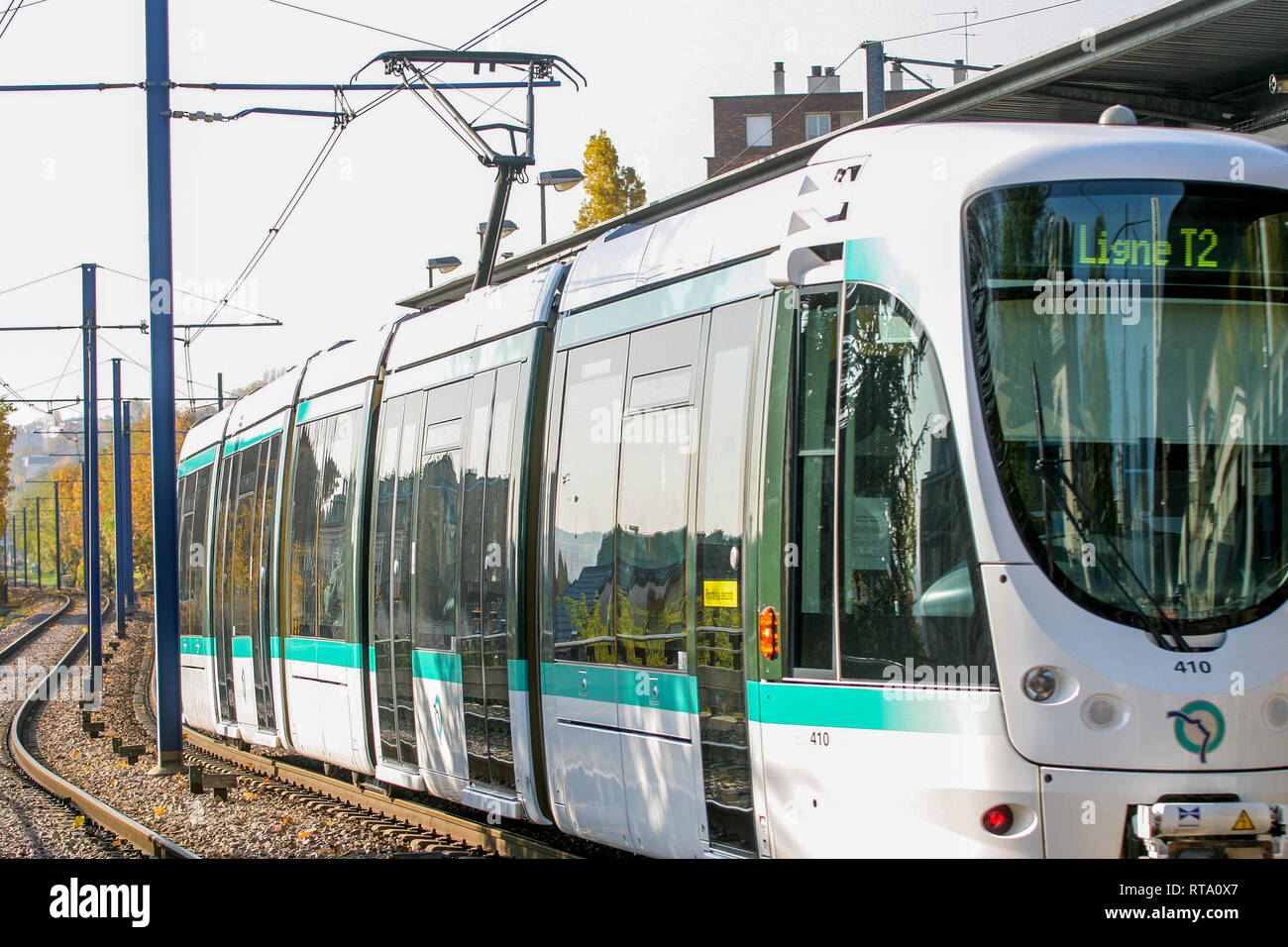 Straßenbahnlinie, Bobigny, Ile de France, Frankreich Stockfotografie