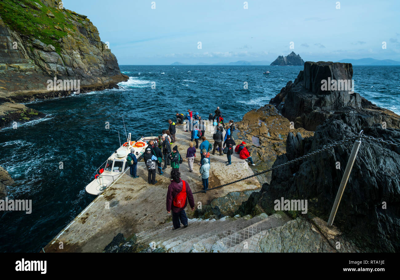 Hafen, Skellig Michael, Skellig Inseln Weltkulturerbe, County Kerry, Irland, Europa Stockfoto