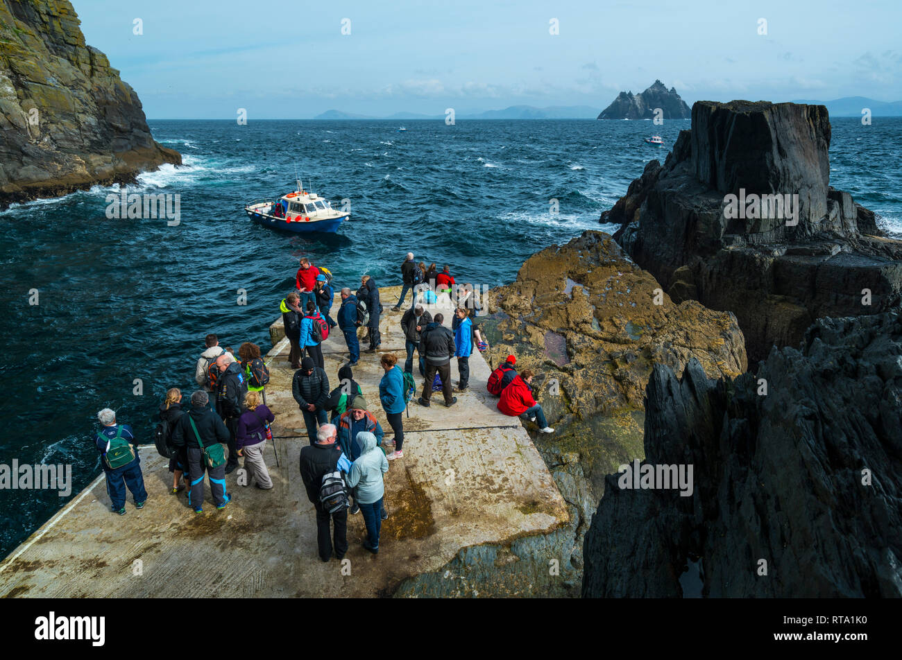 Hafen, Skellig Michael, Skellig Inseln Weltkulturerbe, County Kerry, Irland, Europa Stockfoto