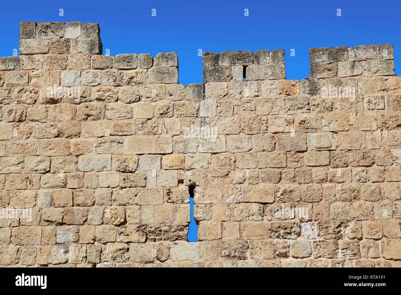 Jerusalem, Außenwand der alten Stadt, in der Nähe des crenellations Stockfoto