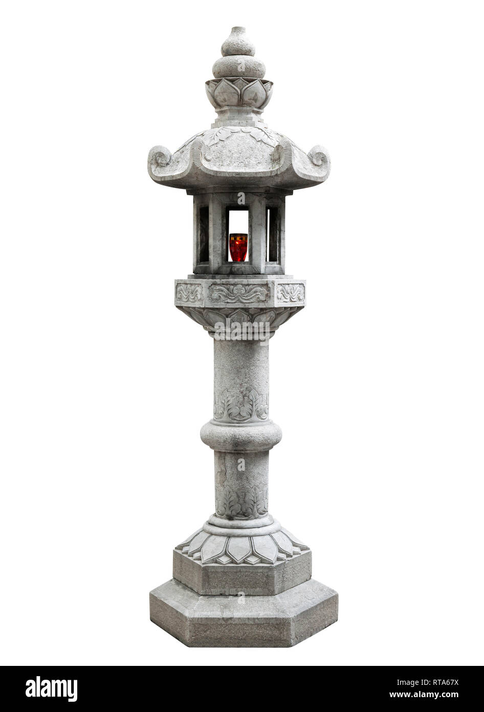 Stein buddhistischen Lampe über weißem Hintergrund Stockfoto