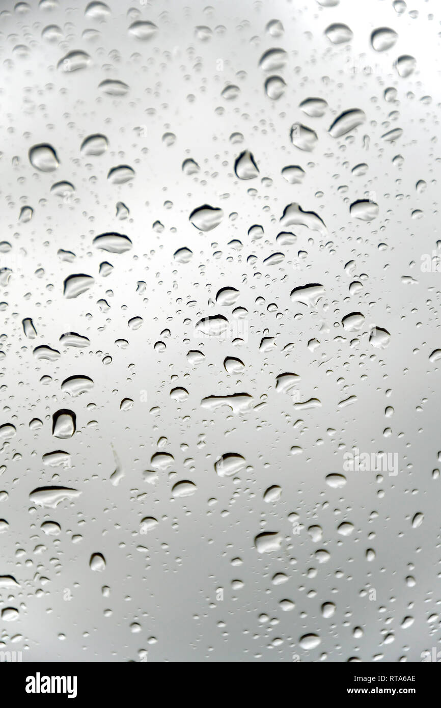 Wassertropfen auf Glas Fenster Hintergrund. Bereit für eine malerische Lage multiplizieren. Stockfoto