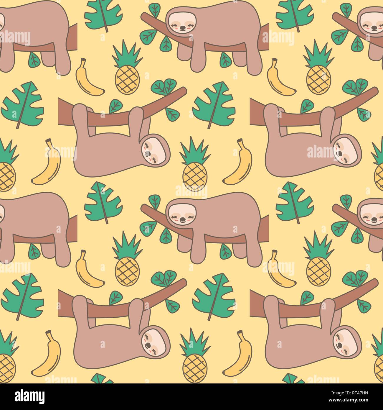 Cute cartoon Faultier nahtlose Vektor Muster hintergrund abbildung Stock Vektor