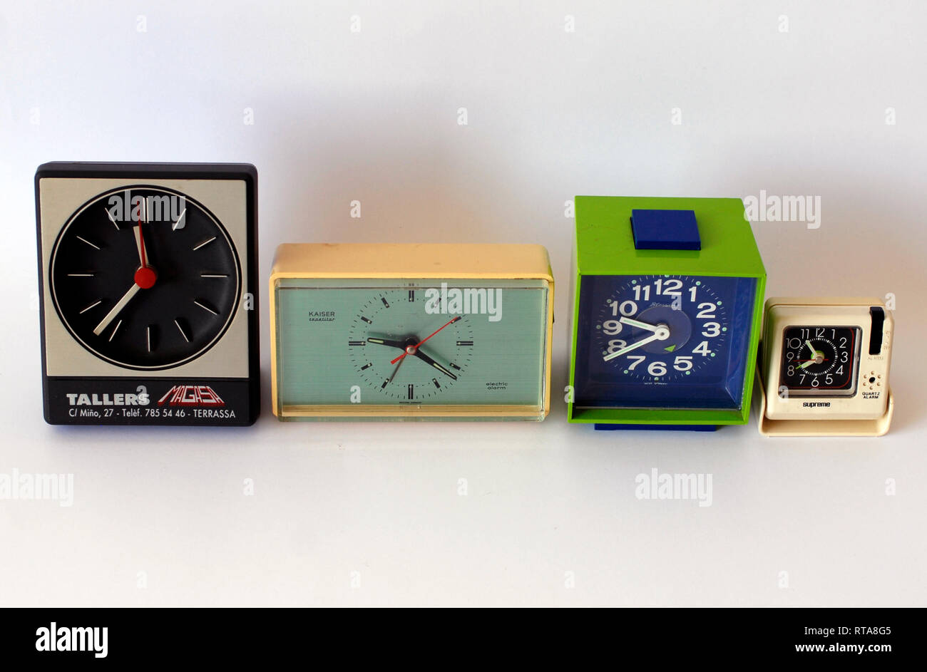 Set von Vintage-Wecker aus den sechziger und siebziger Jahren Stockfoto