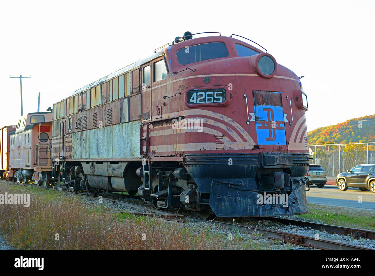 Conway Scenic Railroad EMD F7 Lokomotive in Gorham Station in White Mountains, New Hampshire, USA. Stockfoto