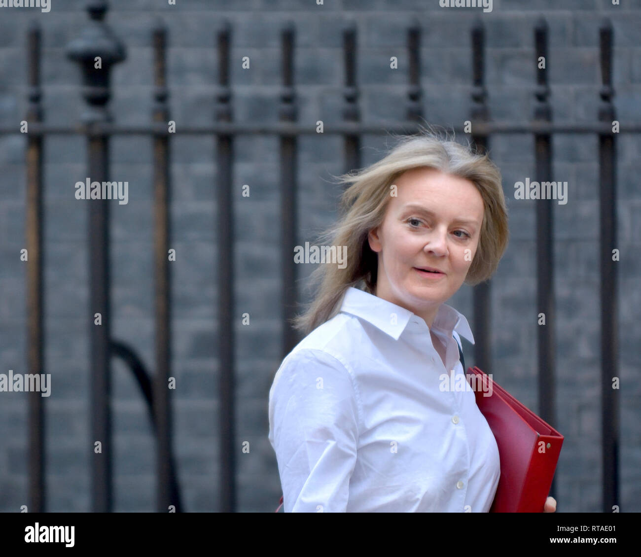 Liz Truss MP, Chief Secretary, Schatzamt, Downing Street nach einer Kabinettssitzung, 19.02.2019 Stockfoto