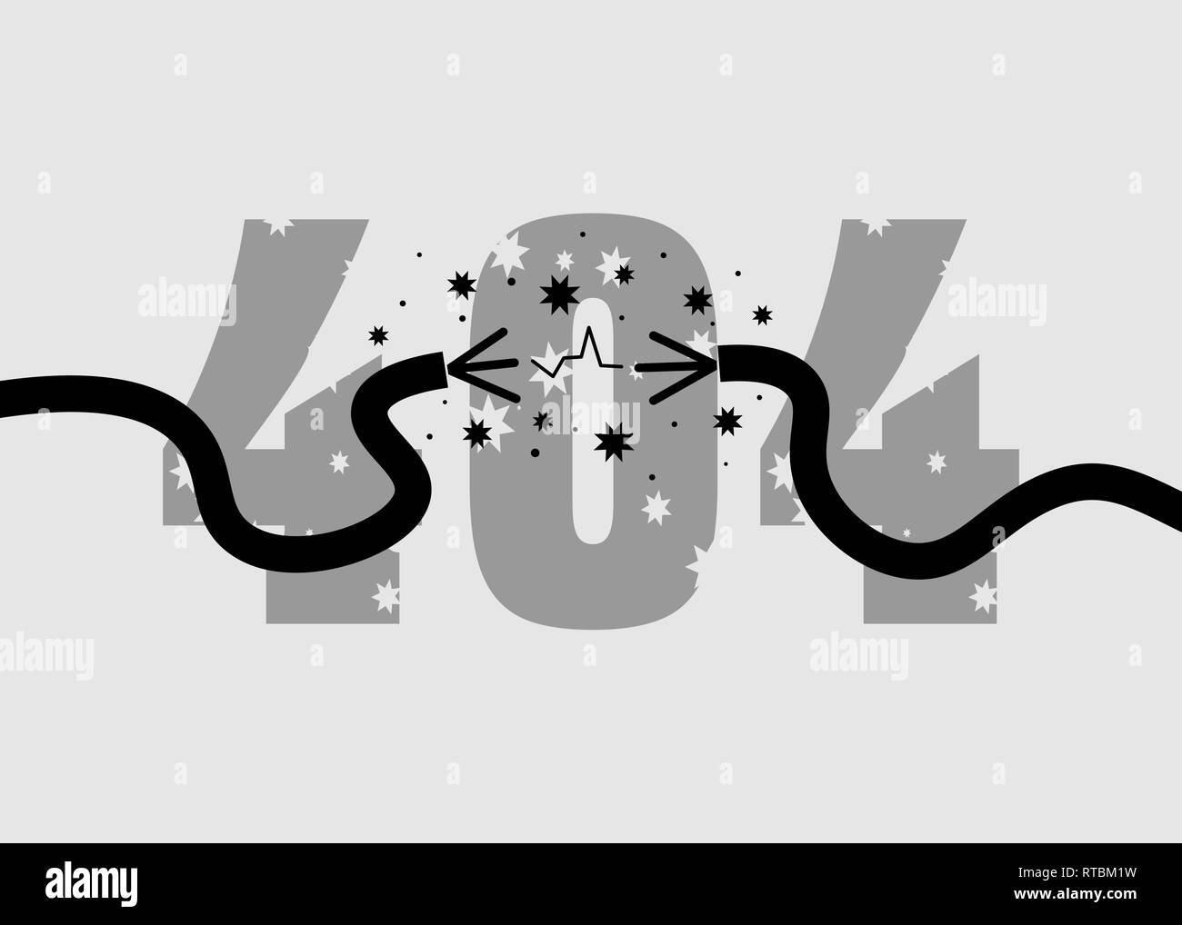 Strom Stecker und Buchse deaktiviert. Fehler 404, Seite nicht gefunden. Verbindungsfehler. Vector Illustration in flacher Ausführung. 10 eps Stock Vektor