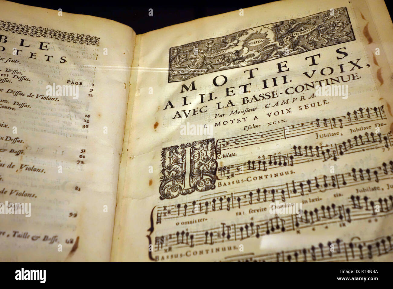 18. jahrhundert Noten Übersicht vocal musikalische Komposition / motette von französischen Komponisten André Campra Stockfoto