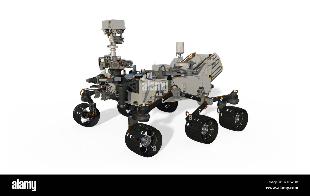 Mars Rover, Raum Fahrzeug isoliert auf weißem Hintergrund, 3D-Darstellung Stockfoto