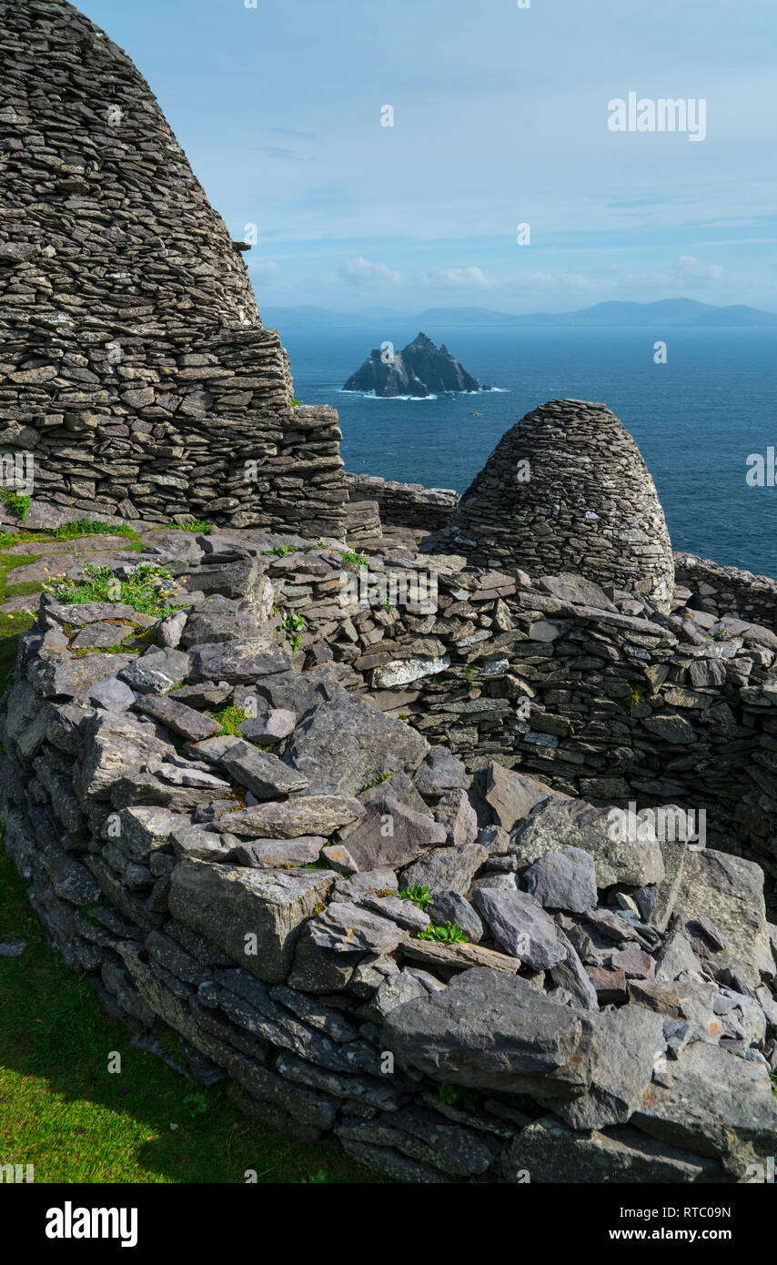 Kloster, Skellig Michael, Skellig Inseln-UNESCO-Welterbe, County Kerry, Irland, Europa Stockfoto