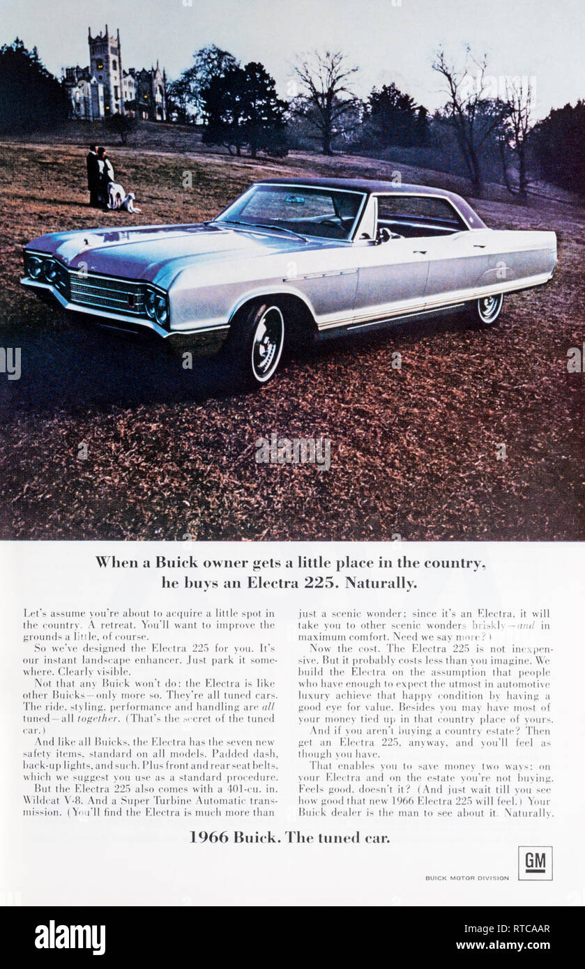 1966 Magazin Anzeige für die Buick Electra 225 Auto. Stockfoto
