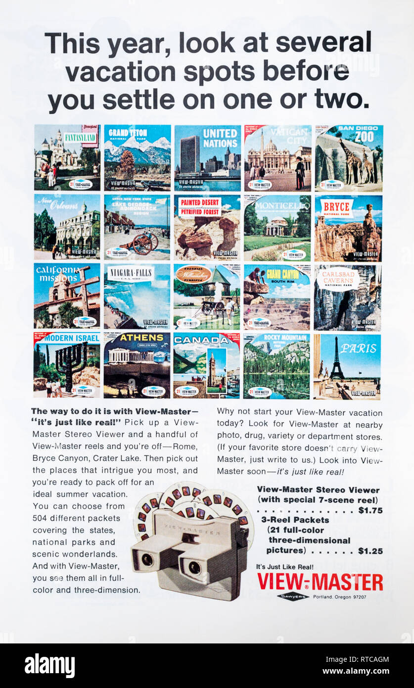 1966 Magazin Werbung für View-Master 3D Viewer. Stockfoto