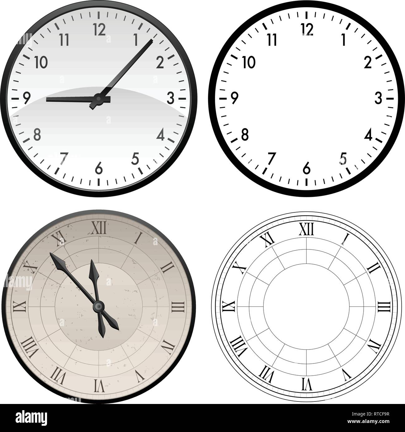 Moderne und antike Uhr in Farbe und schwarz Vorlage Versionen, Vector Illustration Stock Vektor