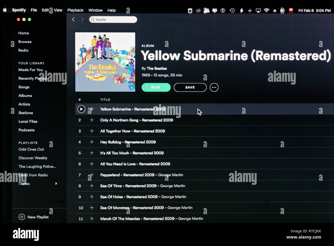 Die Beatles album Yellow Submarine Spotify Webseite Stockfoto